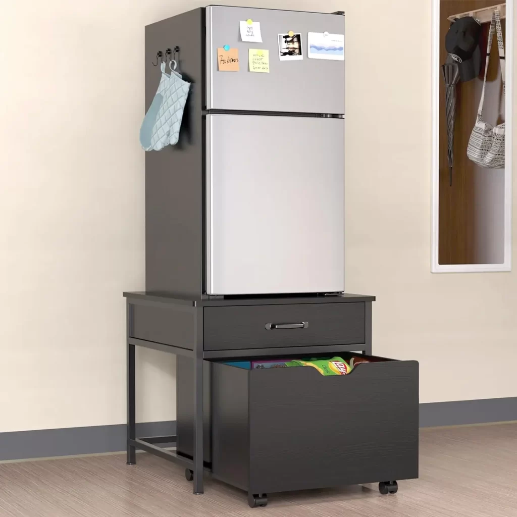 Add storage for your dorm room essentials with a storage cart for your mini fridge