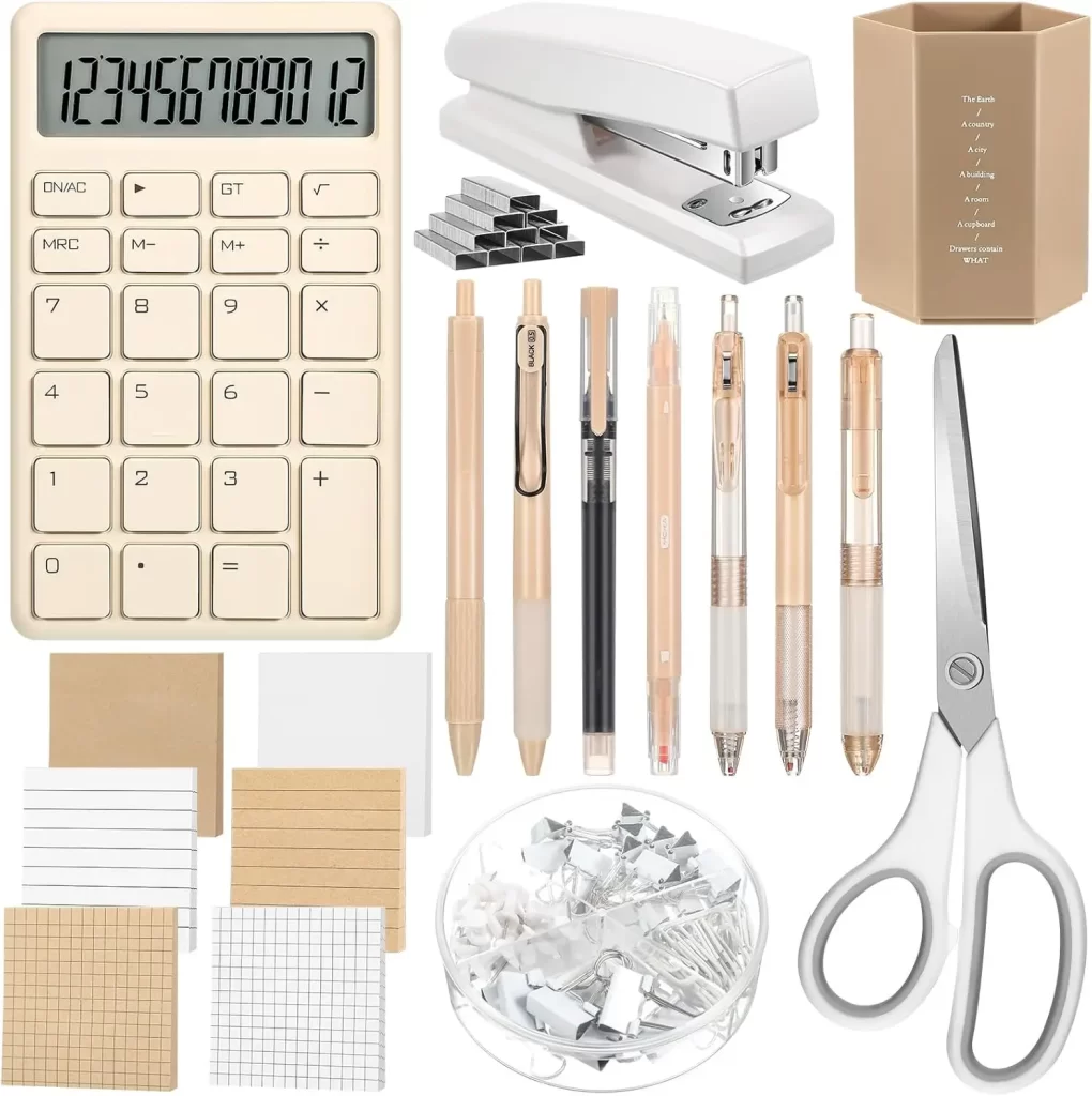 Neutral desk accessories for dorm room