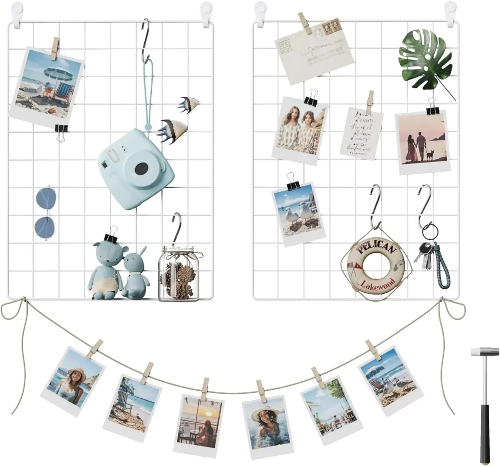 Neutral photo grid for dorm room