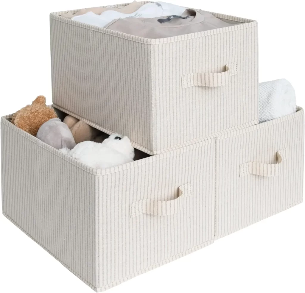 Neutral storage cubes for dorm room closet