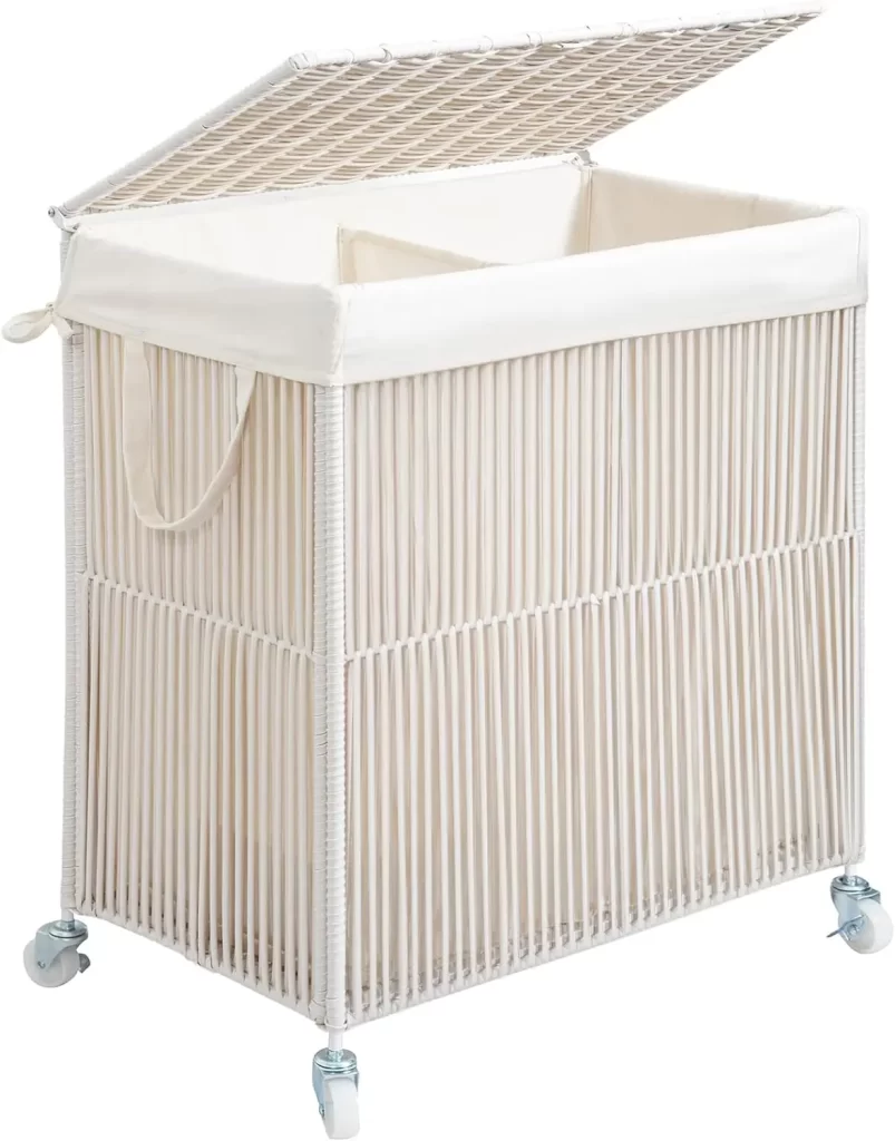 Aesthetic wooden laundry hamper with wheels