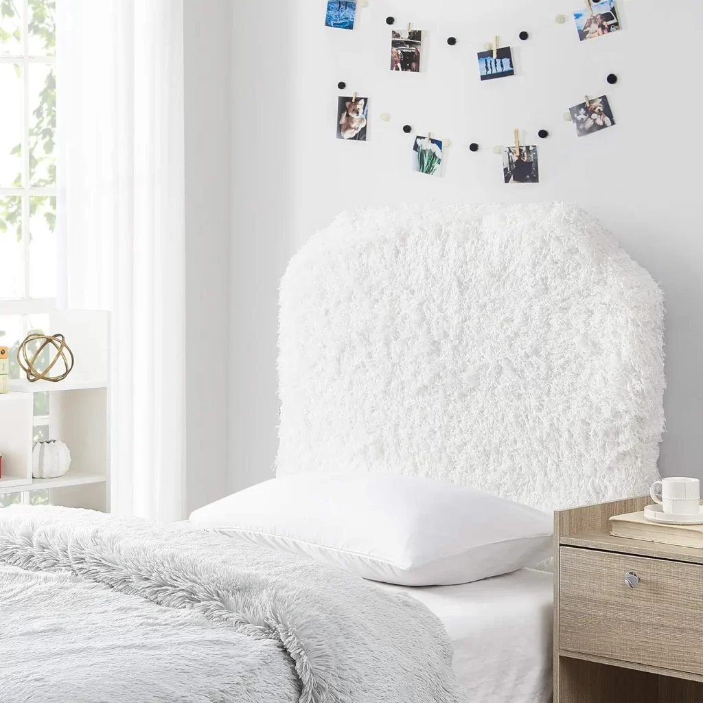 Plush neutral headboard for dorm room