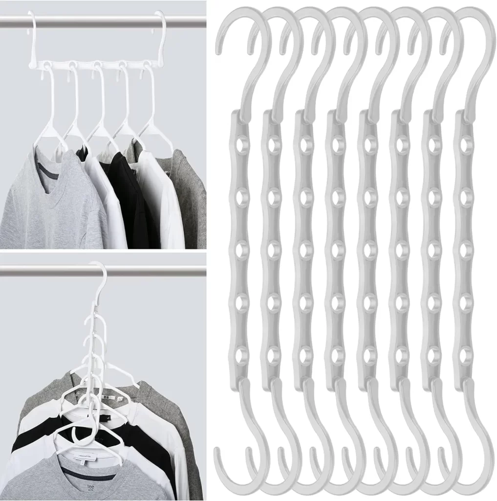 Cascading t-shirt hangers for dorm room closet organization