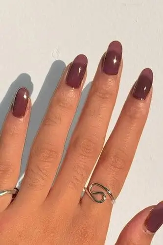 Close-up of dark brown translucent jelly nails, featuring a glossy, sheer finish perfect for a trendy and sophisticated fall manicure.