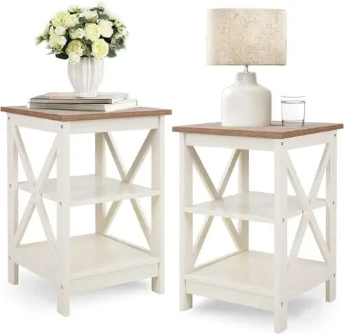 Farmhouse side tables bring charm and functionality to your living room, offering the perfect spot for lamps, books, or decor. Their rustic wooden finishes and timeless designs seamlessly blend with a cozy farmhouse aesthetic, adding warmth and character to your space