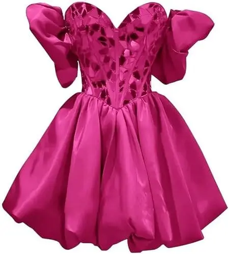 Pink poufy dress with a voluminous skirt and dramatic design, perfect for recreating Chappell Roan’s glamorous look from her Tiny Desk Concert, adding a bold and stylish touch to your Halloween costume.