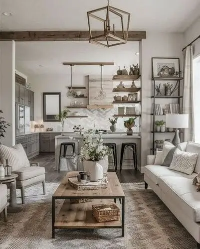 Incorporate industrial elements into your farmhouse living room to blend modern and rustic styles seamlessly. Opt for features like exposed metal fixtures, industrial-style lighting, and reclaimed wood accents to add character and a contemporary edge to your space. Discover how these design elements can enhance your living room’s aesthetic with practical tips and inspiration.