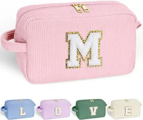 Monogrammed travel pouch for girls' emergency kit for school