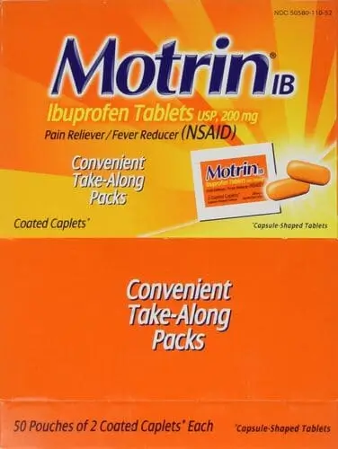 Include packs of motrin pain relief in your school survival kit for headaches, muscle aches, and cramps