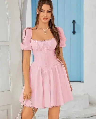 Pink babydoll dress on Amazon featuring a soft, flowing fabric with a flattering fit and delicate details, perfect for casual wear, special occasions, or as the base for a DIY Princess Peach costume