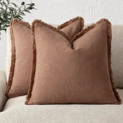 Rust fringe throw pillows for farmhouse living room