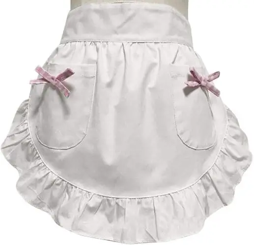 Strawberry Shortcake-themed apron with pink and white strawberry patterns, perfect for adding a cute and nostalgic touch to your Halloween costume.