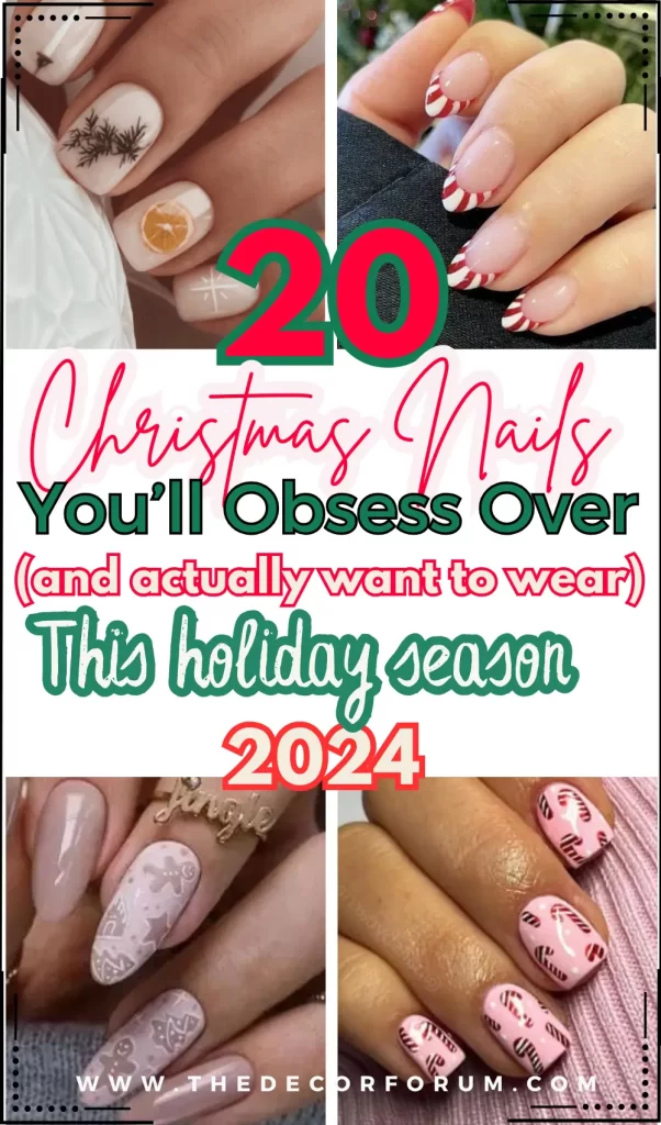 20 best Christmas nails you’ll obsess over, featuring festive designs like snowflakes, candy canes, glitter, and cozy holiday themes. Perfect nail art inspiration for 2024.