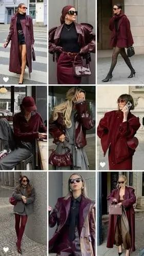 Chic fall fashion featuring burgundy and merlot tones, perfect for adding rich, warm colors to your autumn wardrobe with stylish outfits and accessories.