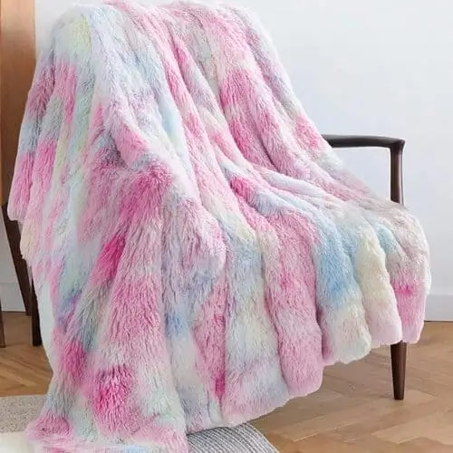 ie-Dye Pastel Fuzzy Blanket – Soft and Cozy Tween Girl Christmas Gift 2024. Perfect for Snuggling, Movie Nights, and Bedroom Decor!