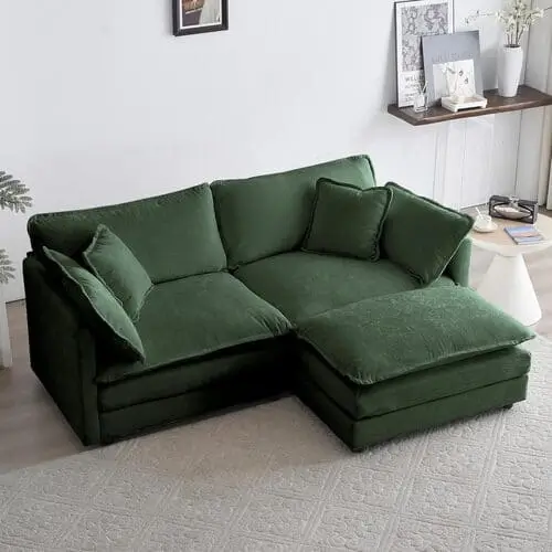 Deep Seat Sectional Sofa Cloud Couch with Ottoman - 76.7-inch Modern Chenille Upholstered L-Shaped Modular Sofa, Perfect for a Cozy and Stylish Living Room Setup.