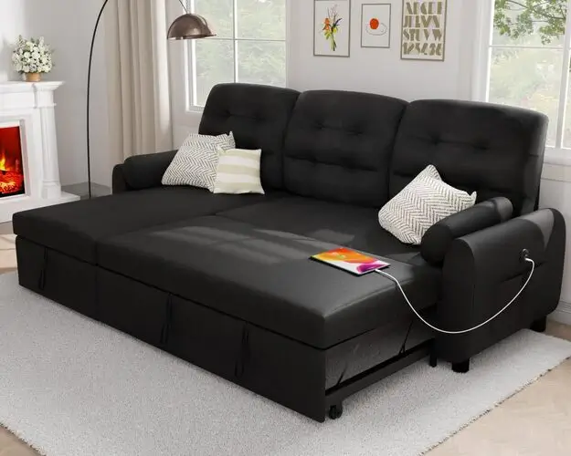 Modern sleeper sofa, perfect for small living room and bedroom combos. Features a pull-out bed for guests, ideal for maximizing space in studio apartments or multifunctional rooms.