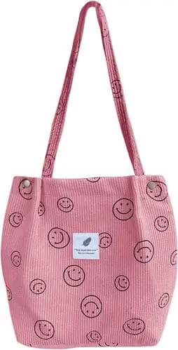 Smiley Face Tote Bag – Cute and Practical Tween Girl Christmas Gift 2024. Perfect for School Books, Shopping, and Sleepovers!