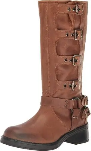 Square-toe brown leather Moto boots for fall fashion 2024