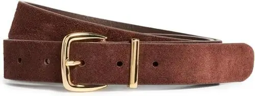 Elegant brown suede belt for fall, featuring a soft texture and classic design, perfect for adding a stylish touch to your autumn outfits.