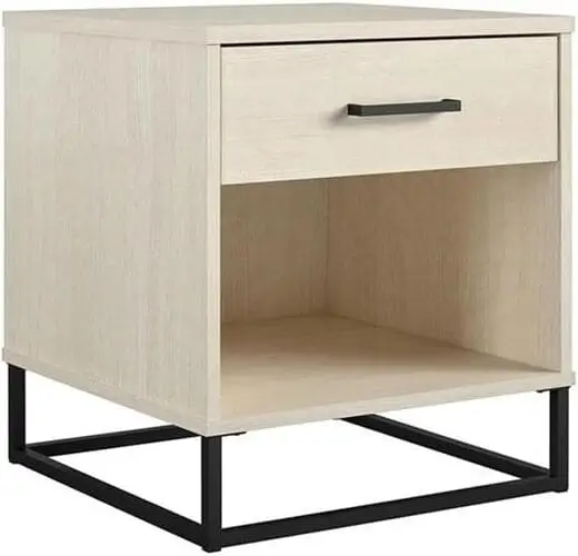 Modern neutral nightstand ideal for a chic woman’s bedroom, blending functionality and minimalist design to complement any neutral color palette.