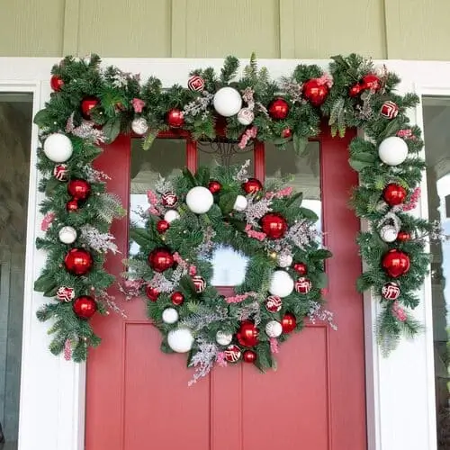 9ft candy cane Christmas garland and wreath set for front door Christmas decor