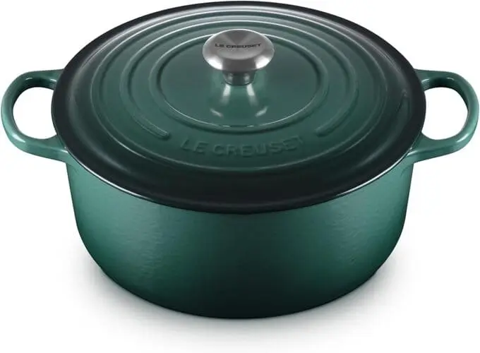 Gorgeous green Le Creuset Dutch Oven, high-end holiday gift for home cooks and kitchen lovers