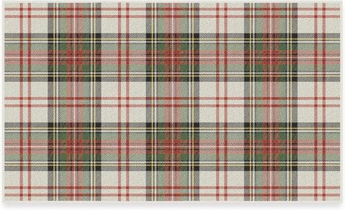 Light plaid washable Christmas rug for Christmas door decorating ideas