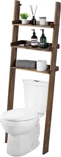 Rustic farmhouse over the toilet shelving ladder for narrow bathroom provides organization and style for small spaces