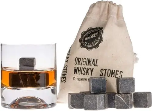 Whiskey stones for whiskey lover's Christmas gift basket for men. They won't dilute their whiskey but will keep it chilled