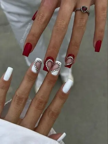 Bestie Galentine's nail design featuring complementary nails that form a heart when placed together, perfect for celebrating friendship and love.