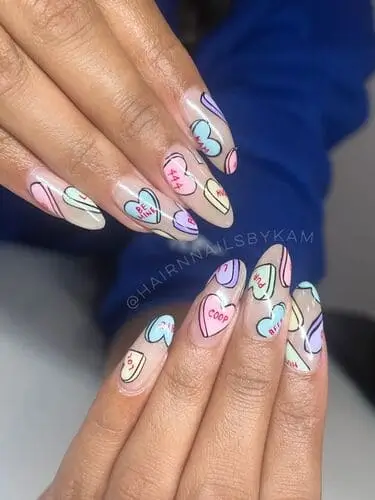 Candy heart design nails for Valentine's day