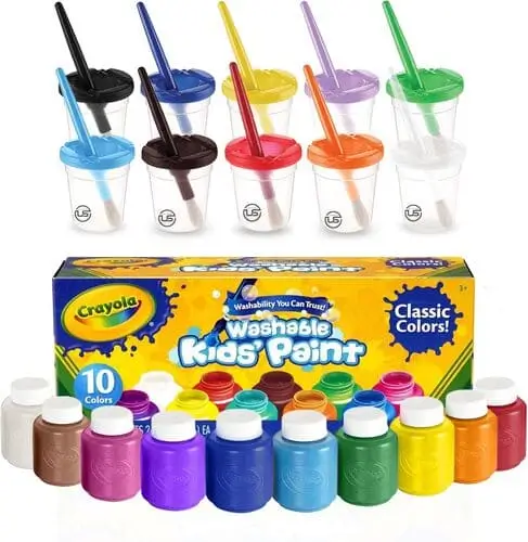 Crayola non-toxic paint set with vibrant colors, spill-proof cups, and child-friendly brushes, making it the perfect Christmas gift for creative 4-year-olds