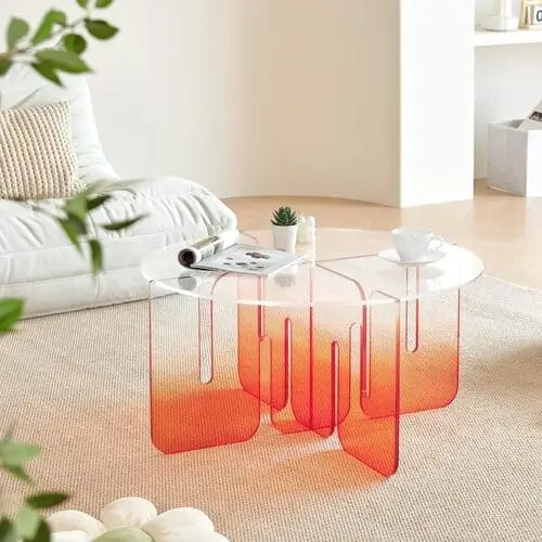 Cute apartment coffee table with subtle pop of color