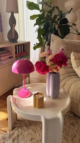 Cute pops of color on living room side table