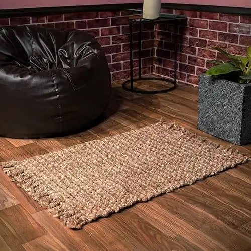 Cute jute rug for underlay of welcome mat for cute apartment decor