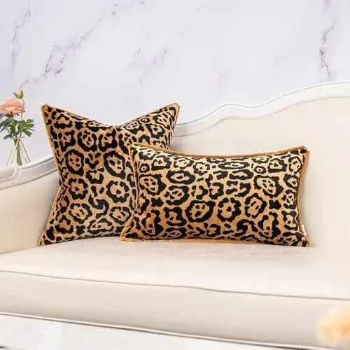 Plush leopard throw pillows for cozy maximalist living room