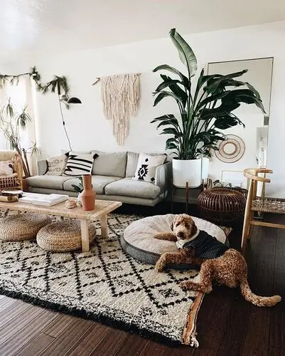 Cozy living room with macrame wall art, perfect for cute apartment wall decor ideas to create a stylish boho vibe.