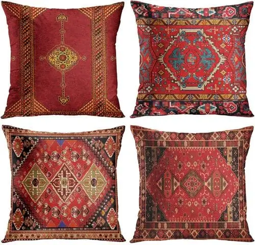 Red boho throw pillows for boho maximalist living room