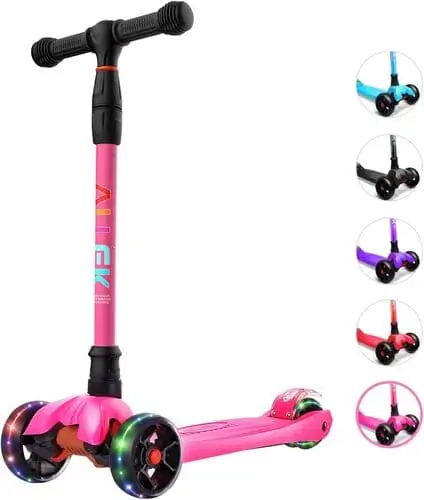 Amazon bestseller kids’ scooter with LED light-up wheels, a sturdy frame, and a lean-to-steer design, ideal for 4-year-old beginners.