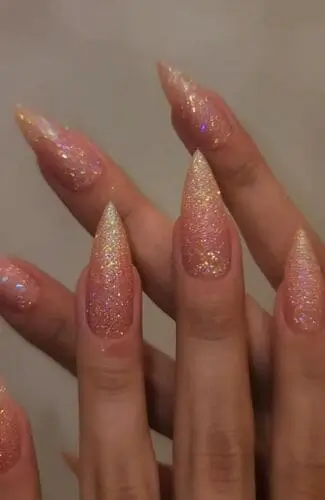 Ultra fine glitter nails give a sparkly multi-dimensional look that's perfect for Valentine's Day