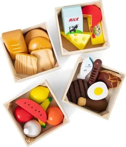 Wooden play food for kids play kitchen makes a great Christmas gift for 4 year olds