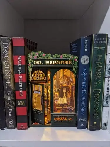 Light-up book nook featuring a miniature library scene, a stunning dark academia gift inspired by TikTok trends.