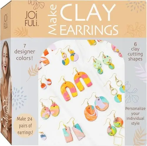 A set of colorful DIY clay earrings with tools and molds, perfect for creative artist girlies who love trendy TikTok-inspired crafts