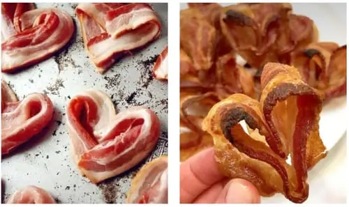 Shape bacon into hearts before baking and you'll have the cutest Valentine's breakfast idea