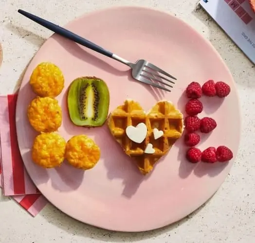 Make an adorable breakfast plate that spells l-o-v-e for your sweetheart! Spell out each letter using a different food of sweet and savory