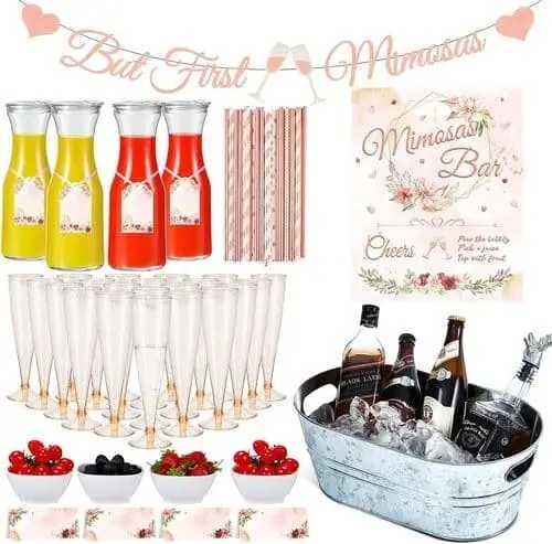 Cute mimosa bar kit that makes everything super easy to set up for valentine's brunch!