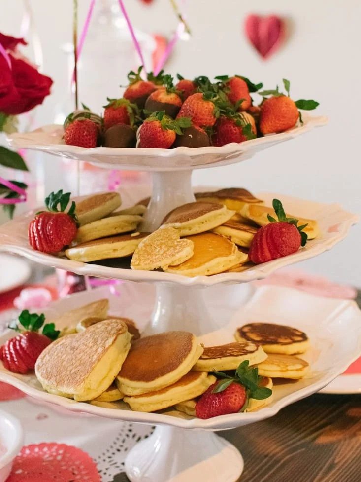 Make a cute pancake tower for a valentine's day brunch 