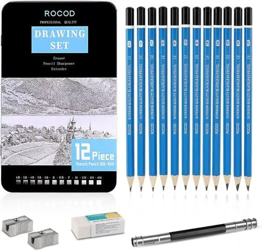 Beginner Sketch Pencil Set (6B to 4H), high-quality tools for creating realistic sketches, inspired by viral TikTok art trends, perfect for gifting.