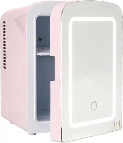 Baby pink skincare fridge stocked with serums and creams, a trendy viral TikTok gift idea for beauty lovers.